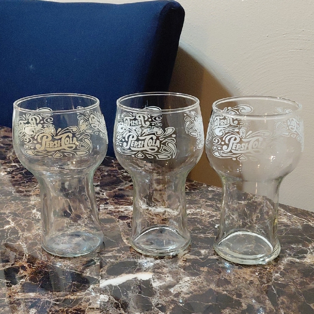 Lot of 3 Vintage 1970s Pepsi-Cola Soda Fountain Glass Tumblers